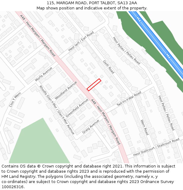 115, MARGAM ROAD, PORT TALBOT, SA13 2AA: Location map and indicative extent of plot