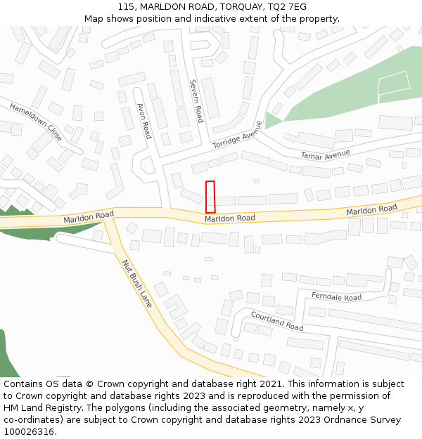 115, MARLDON ROAD, TORQUAY, TQ2 7EG: Location map and indicative extent of plot