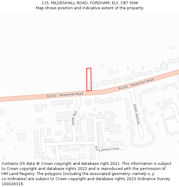 115, MILDENHALL ROAD, FORDHAM, ELY, CB7 5NW: Location map and indicative extent of plot