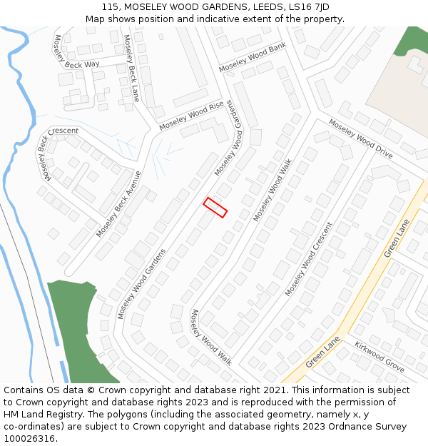 115, MOSELEY WOOD GARDENS, LEEDS, LS16 7JD: Location map and indicative extent of plot