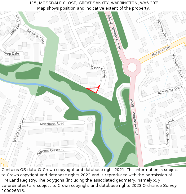 115, MOSSDALE CLOSE, GREAT SANKEY, WARRINGTON, WA5 3RZ: Location map and indicative extent of plot