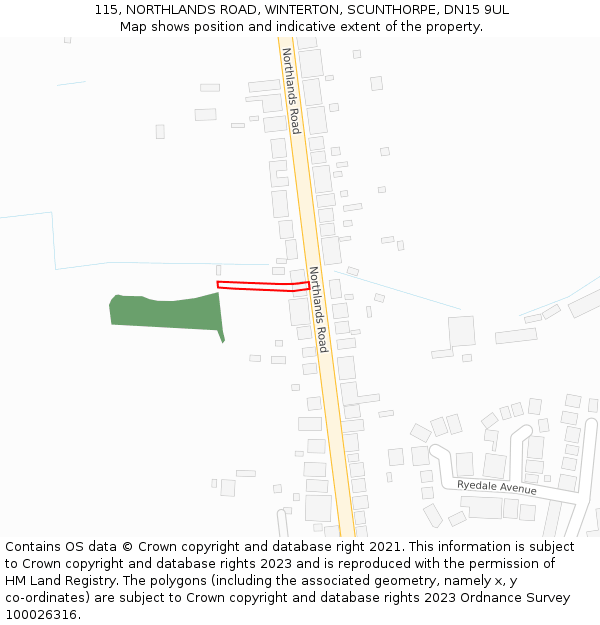 115, NORTHLANDS ROAD, WINTERTON, SCUNTHORPE, DN15 9UL: Location map and indicative extent of plot