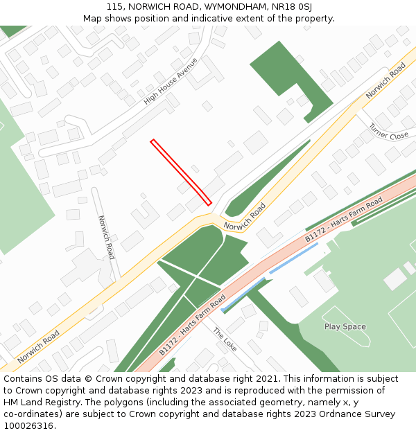 115, NORWICH ROAD, WYMONDHAM, NR18 0SJ: Location map and indicative extent of plot
