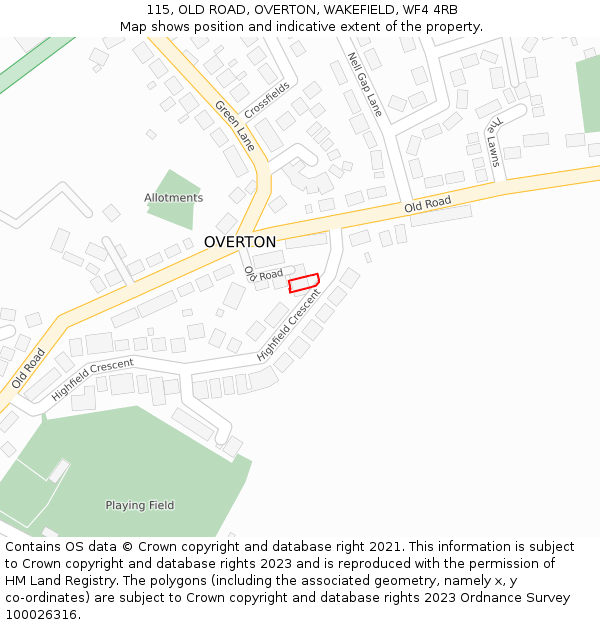 115, OLD ROAD, OVERTON, WAKEFIELD, WF4 4RB: Location map and indicative extent of plot
