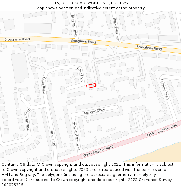 115, OPHIR ROAD, WORTHING, BN11 2ST: Location map and indicative extent of plot