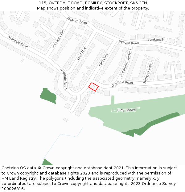 115, OVERDALE ROAD, ROMILEY, STOCKPORT, SK6 3EN: Location map and indicative extent of plot
