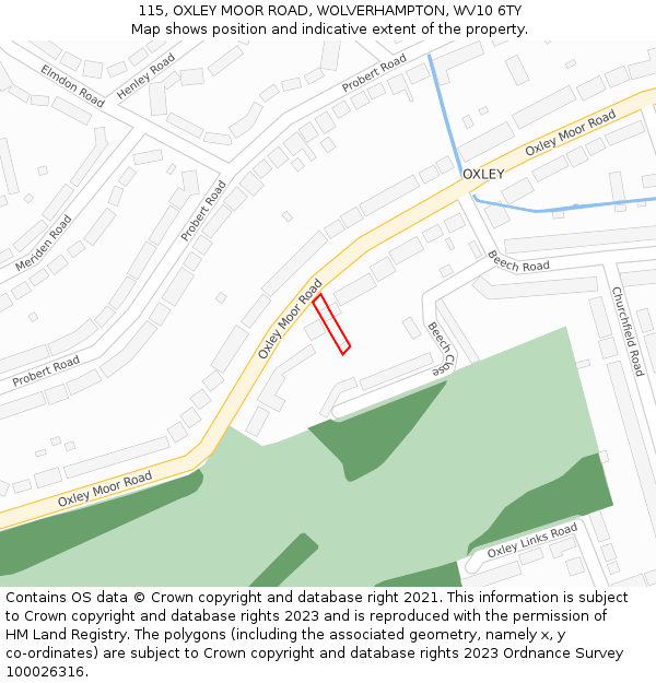 115, OXLEY MOOR ROAD, WOLVERHAMPTON, WV10 6TY: Location map and indicative extent of plot