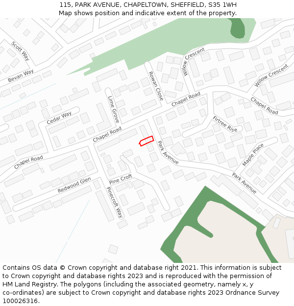 115, PARK AVENUE, CHAPELTOWN, SHEFFIELD, S35 1WH: Location map and indicative extent of plot