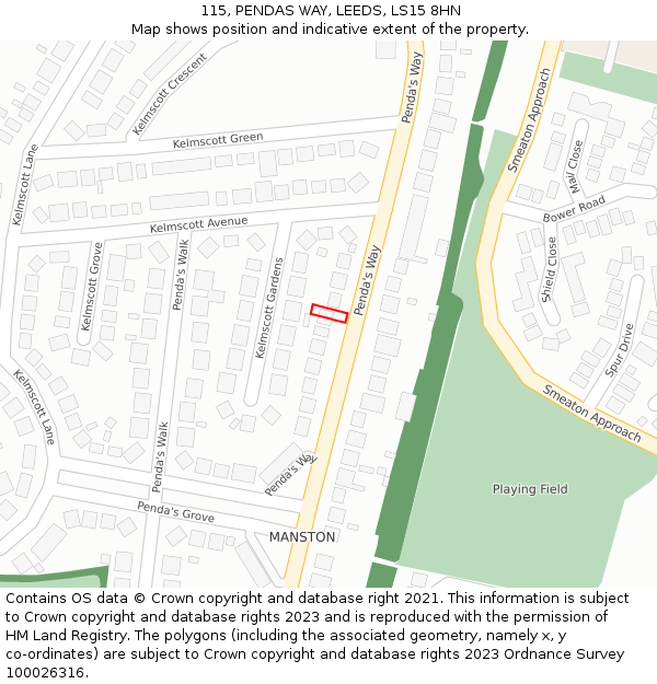 115, PENDAS WAY, LEEDS, LS15 8HN: Location map and indicative extent of plot