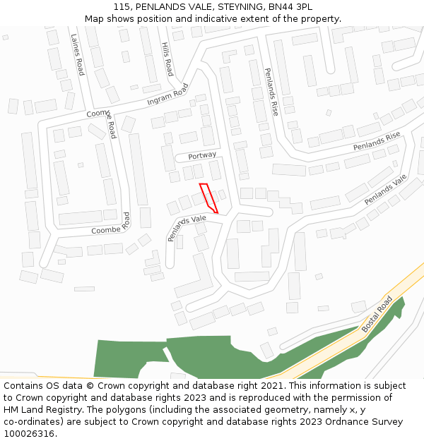 115, PENLANDS VALE, STEYNING, BN44 3PL: Location map and indicative extent of plot