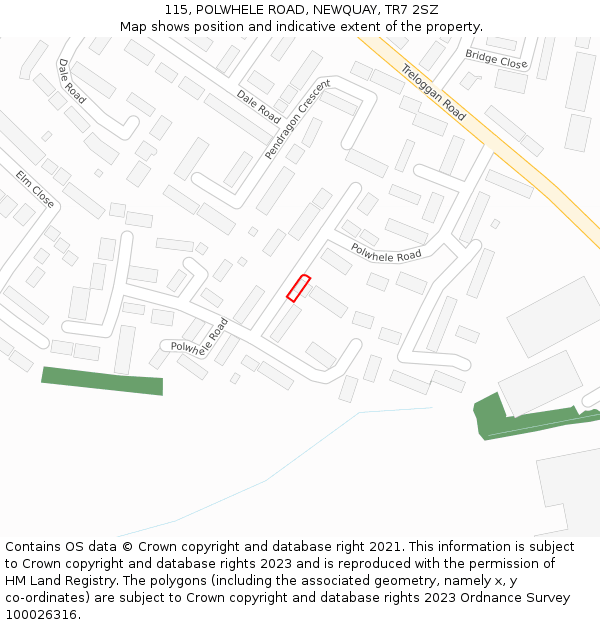 115, POLWHELE ROAD, NEWQUAY, TR7 2SZ: Location map and indicative extent of plot