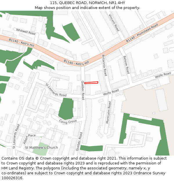 115, QUEBEC ROAD, NORWICH, NR1 4HY: Location map and indicative extent of plot