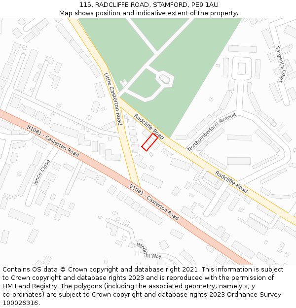 115, RADCLIFFE ROAD, STAMFORD, PE9 1AU: Location map and indicative extent of plot