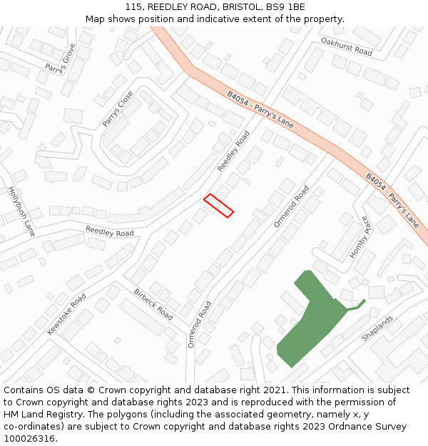115, REEDLEY ROAD, BRISTOL, BS9 1BE: Location map and indicative extent of plot