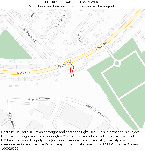 115, RIDGE ROAD, SUTTON, SM3 9LL: Location map and indicative extent of plot