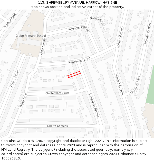 115, SHREWSBURY AVENUE, HARROW, HA3 9NE: Location map and indicative extent of plot