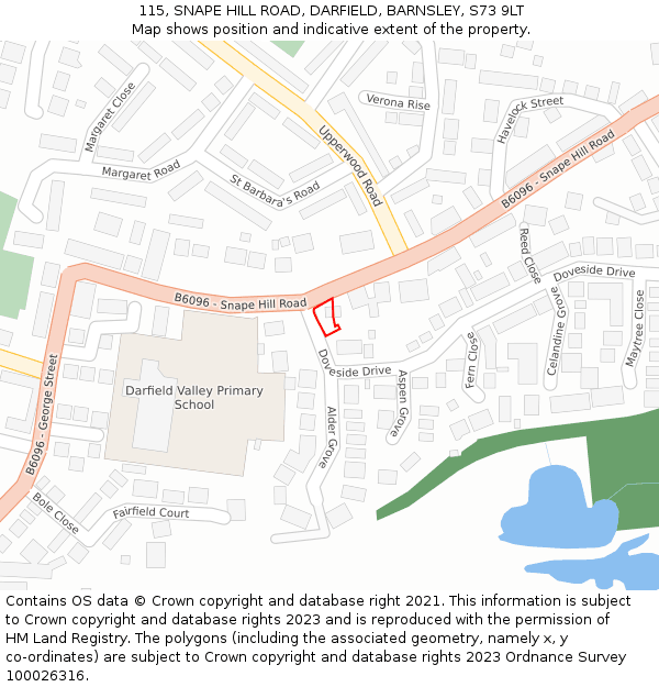115, SNAPE HILL ROAD, DARFIELD, BARNSLEY, S73 9LT: Location map and indicative extent of plot