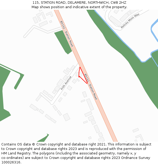 115, STATION ROAD, DELAMERE, NORTHWICH, CW8 2HZ: Location map and indicative extent of plot