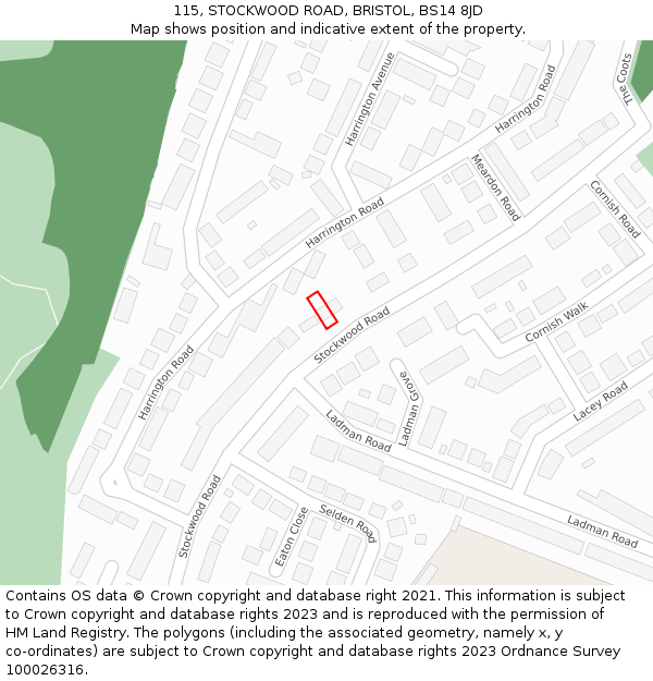 115, STOCKWOOD ROAD, BRISTOL, BS14 8JD: Location map and indicative extent of plot