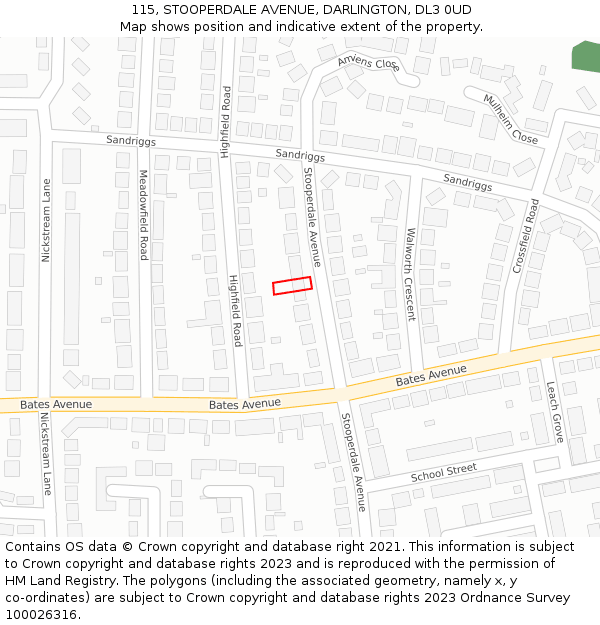 115, STOOPERDALE AVENUE, DARLINGTON, DL3 0UD: Location map and indicative extent of plot