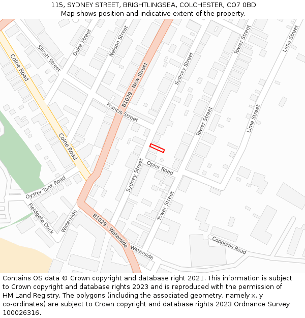 115, SYDNEY STREET, BRIGHTLINGSEA, COLCHESTER, CO7 0BD: Location map and indicative extent of plot