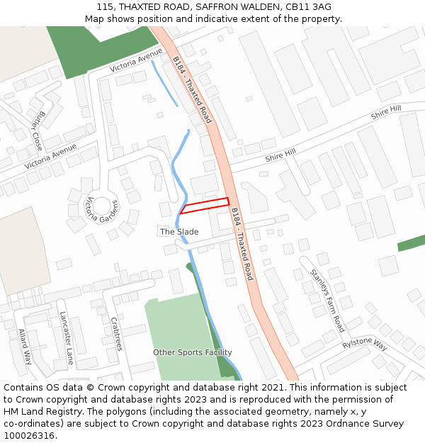 115, THAXTED ROAD, SAFFRON WALDEN, CB11 3AG: Location map and indicative extent of plot