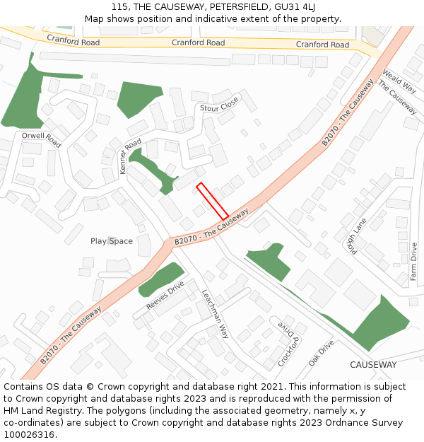 115, THE CAUSEWAY, PETERSFIELD, GU31 4LJ: Location map and indicative extent of plot