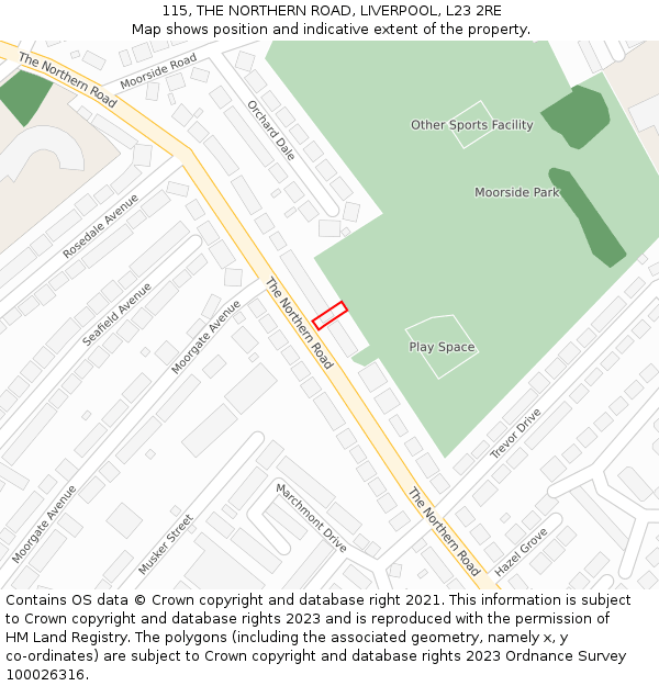 115, THE NORTHERN ROAD, LIVERPOOL, L23 2RE: Location map and indicative extent of plot