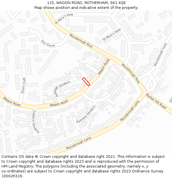 115, WAGON ROAD, ROTHERHAM, S61 4QE: Location map and indicative extent of plot