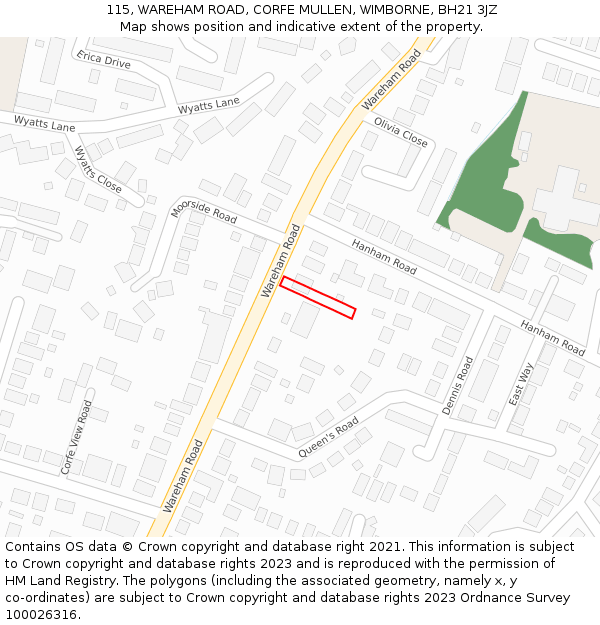 115, WAREHAM ROAD, CORFE MULLEN, WIMBORNE, BH21 3JZ: Location map and indicative extent of plot