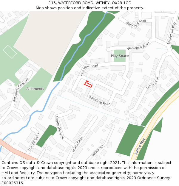 115, WATERFORD ROAD, WITNEY, OX28 1GD: Location map and indicative extent of plot