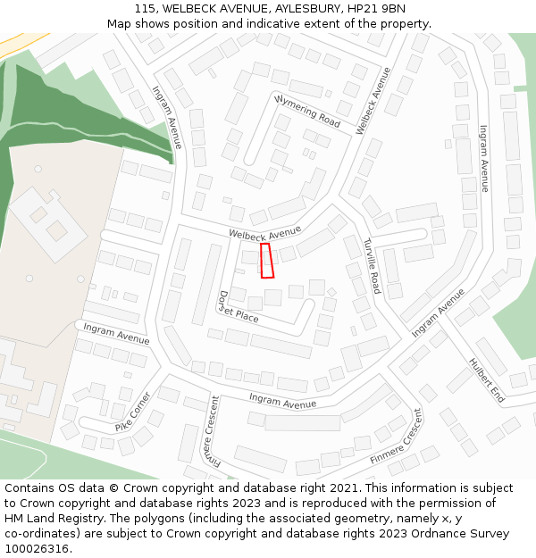 115, WELBECK AVENUE, AYLESBURY, HP21 9BN: Location map and indicative extent of plot