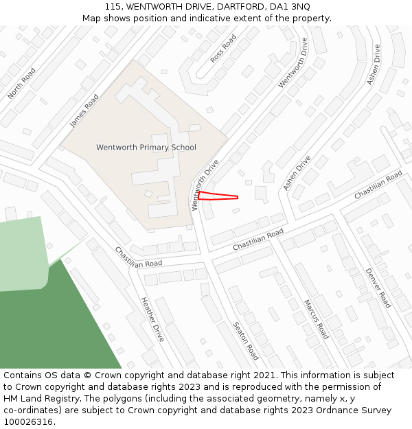 115, WENTWORTH DRIVE, DARTFORD, DA1 3NQ: Location map and indicative extent of plot