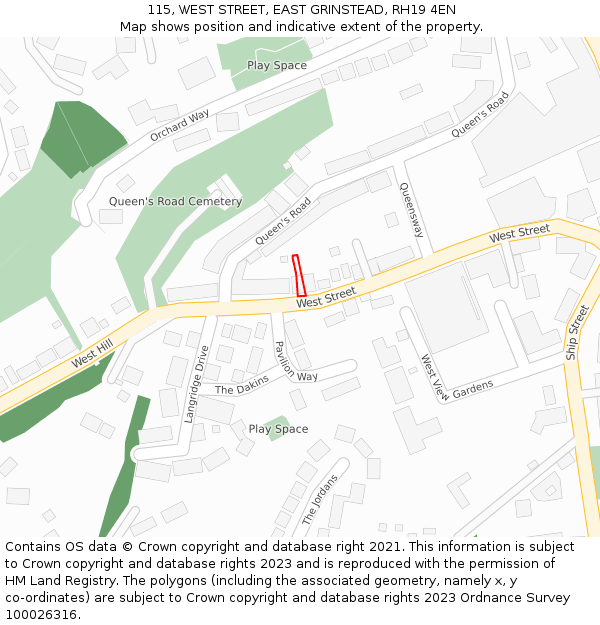 115, WEST STREET, EAST GRINSTEAD, RH19 4EN: Location map and indicative extent of plot