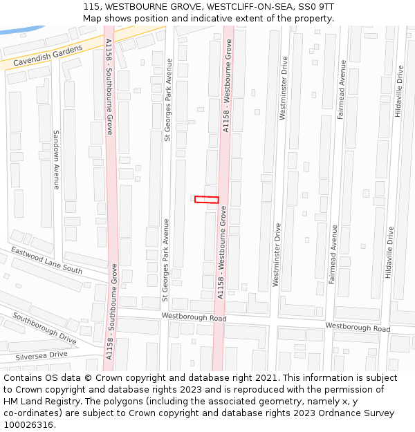 115, WESTBOURNE GROVE, WESTCLIFF-ON-SEA, SS0 9TT: Location map and indicative extent of plot
