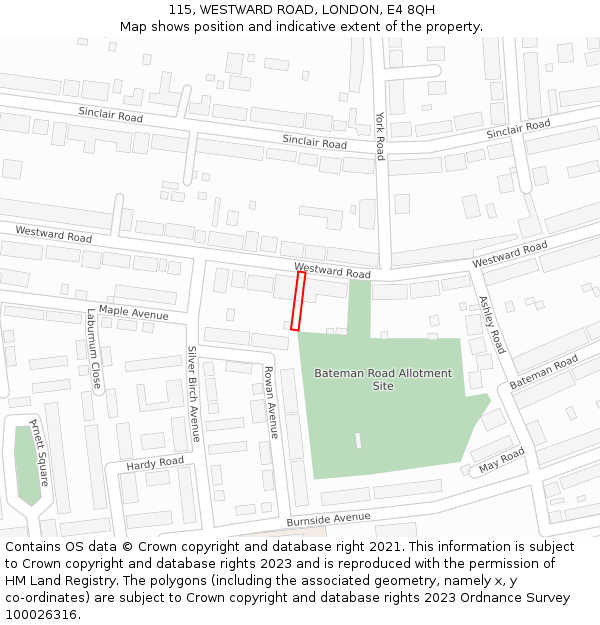 115, WESTWARD ROAD, LONDON, E4 8QH: Location map and indicative extent of plot