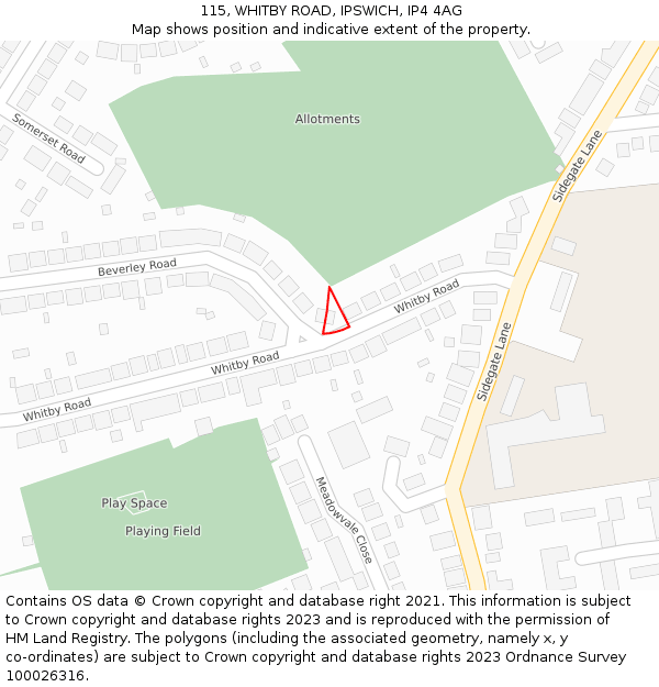 115, WHITBY ROAD, IPSWICH, IP4 4AG: Location map and indicative extent of plot