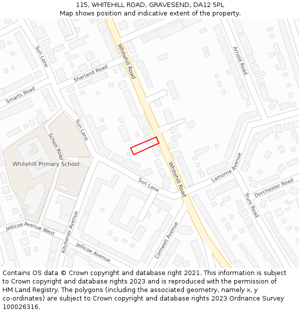 115, WHITEHILL ROAD, GRAVESEND, DA12 5PL: Location map and indicative extent of plot