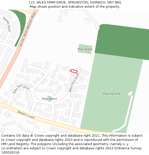 115, WILKS FARM DRIVE, SPROWSTON, NORWICH, NR7 8RQ: Location map and indicative extent of plot