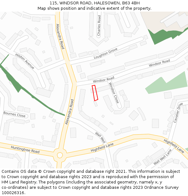 115, WINDSOR ROAD, HALESOWEN, B63 4BH: Location map and indicative extent of plot