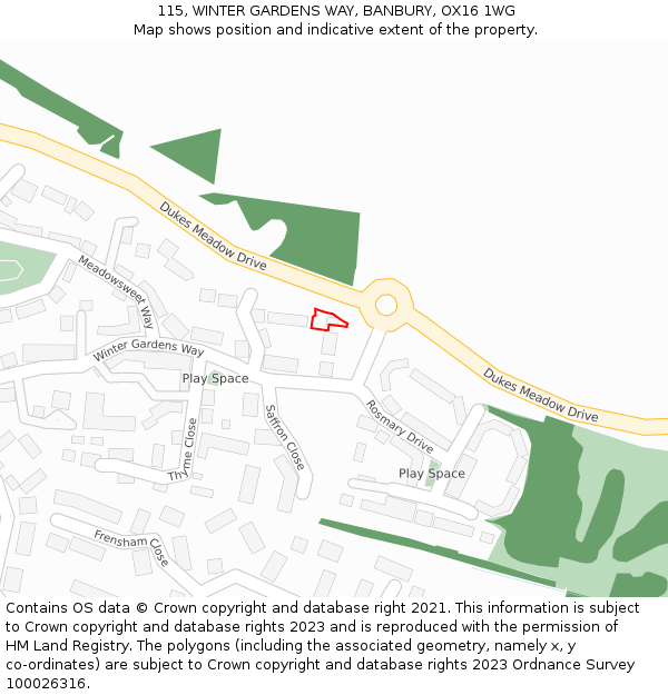 115, WINTER GARDENS WAY, BANBURY, OX16 1WG: Location map and indicative extent of plot