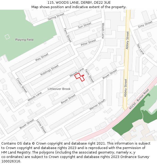 115, WOODS LANE, DERBY, DE22 3UE: Location map and indicative extent of plot