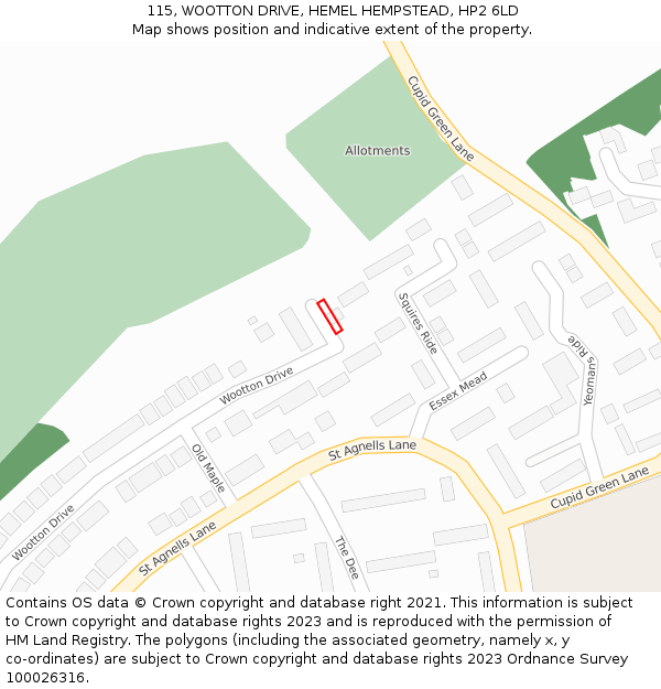 115, WOOTTON DRIVE, HEMEL HEMPSTEAD, HP2 6LD: Location map and indicative extent of plot