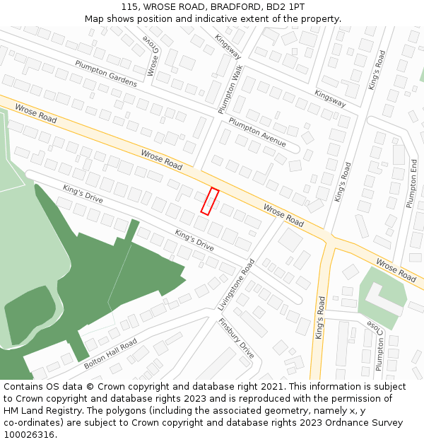 115, WROSE ROAD, BRADFORD, BD2 1PT: Location map and indicative extent of plot