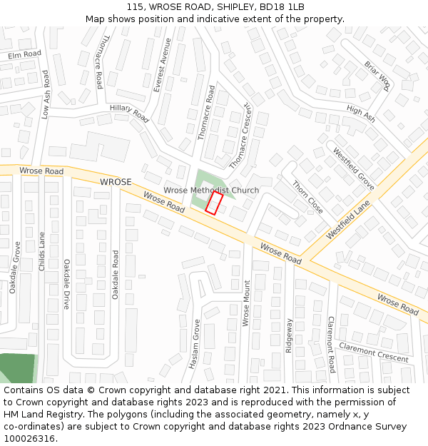 115, WROSE ROAD, SHIPLEY, BD18 1LB: Location map and indicative extent of plot