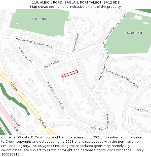116, ALBION ROAD, BAGLAN, PORT TALBOT, SA12 8DB: Location map and indicative extent of plot