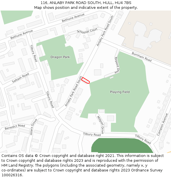 116, ANLABY PARK ROAD SOUTH, HULL, HU4 7BS: Location map and indicative extent of plot