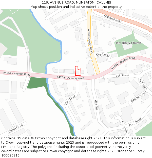 116, AVENUE ROAD, NUNEATON, CV11 4JS: Location map and indicative extent of plot