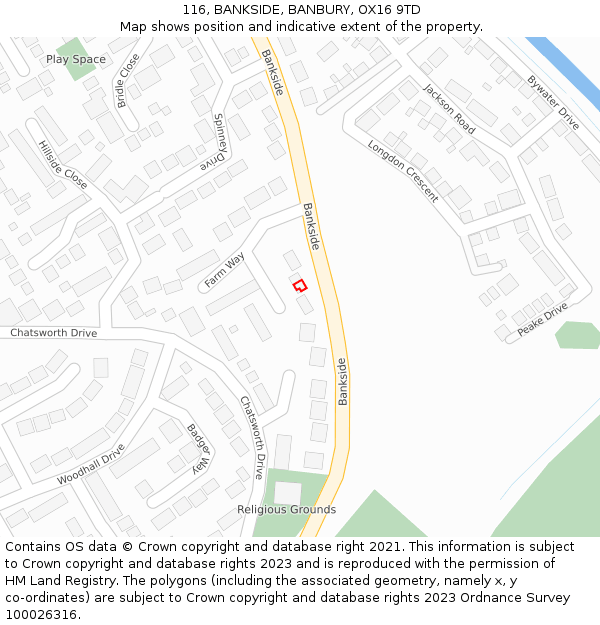 116, BANKSIDE, BANBURY, OX16 9TD: Location map and indicative extent of plot