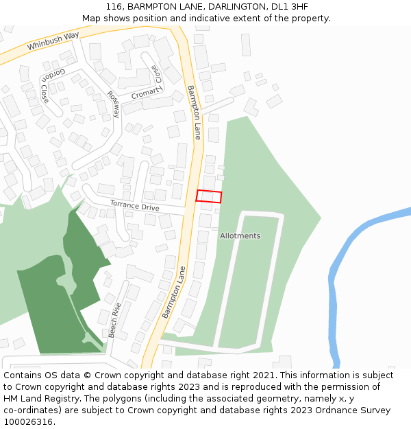 116, BARMPTON LANE, DARLINGTON, DL1 3HF: Location map and indicative extent of plot